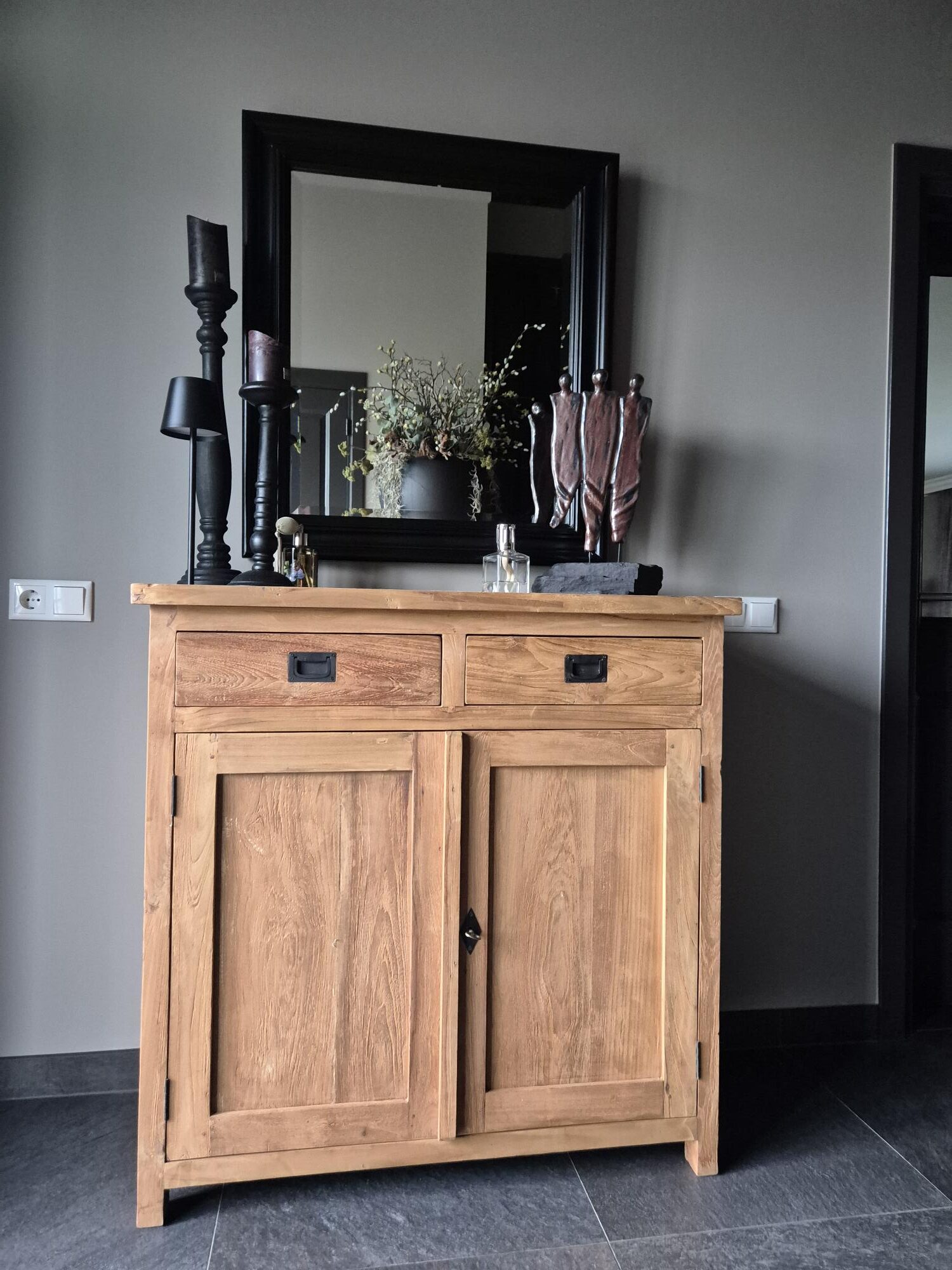 Teak Meidenkast 100 cm - Oud Houten Opbergkast Geborsteld - Afbeelding 5