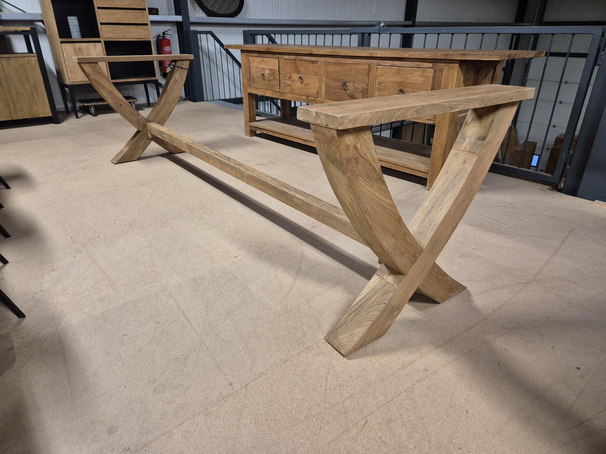 Teak Kloostertafel Houten X-Poot - 300 x 100 cm (5 cm) - Afbeelding 4