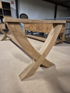 Teak Kloostertafel Houten X-Poot - 300 x 100 cm (5 cm) - Afbeelding 5