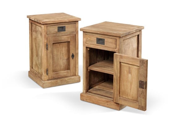 Blank Teak Nachtkastje Lade & Deur - 40 x 40 x 65 cm