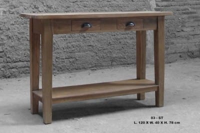 Blanke Teak Sidetable met 2 Laden & Onderplank - Op Maat