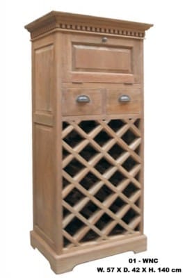 Teak Wijnkast met Klep en Wijnrek - 70 x 40 x 120 cm