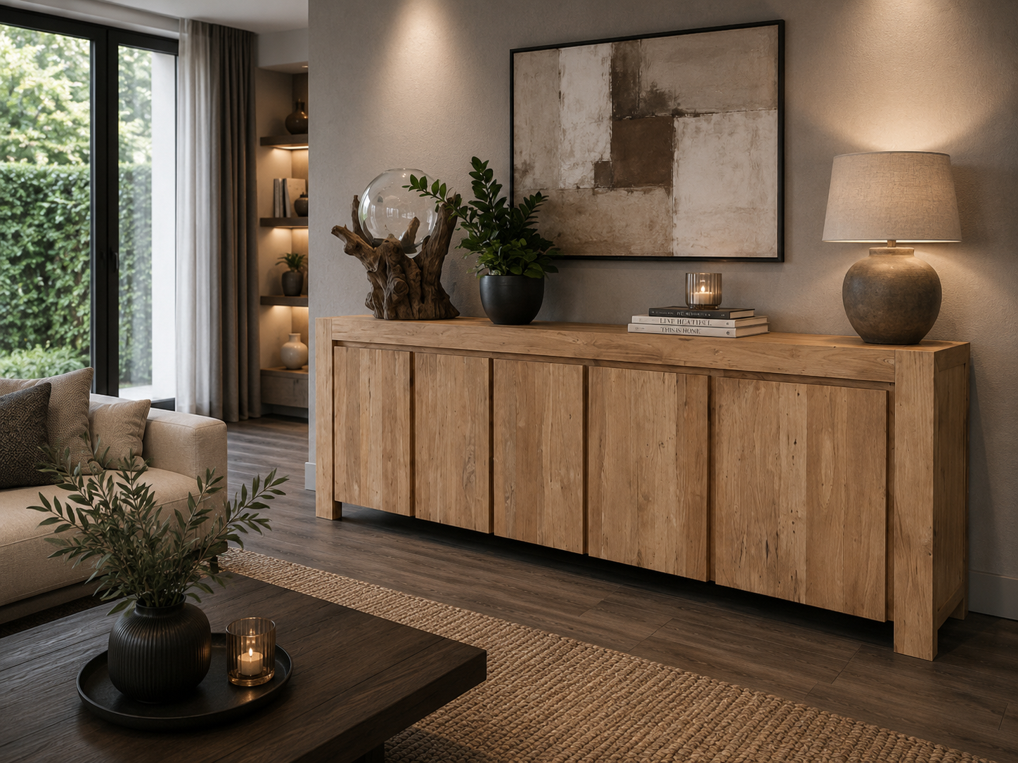 Massief Teak Dressoir 250 cm - Oud Gerecycled met 5 Deuren