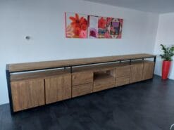 Industrieel Teak Dressoir 4 Meter - Oud Hout & Zwart Staal - Afbeelding 4