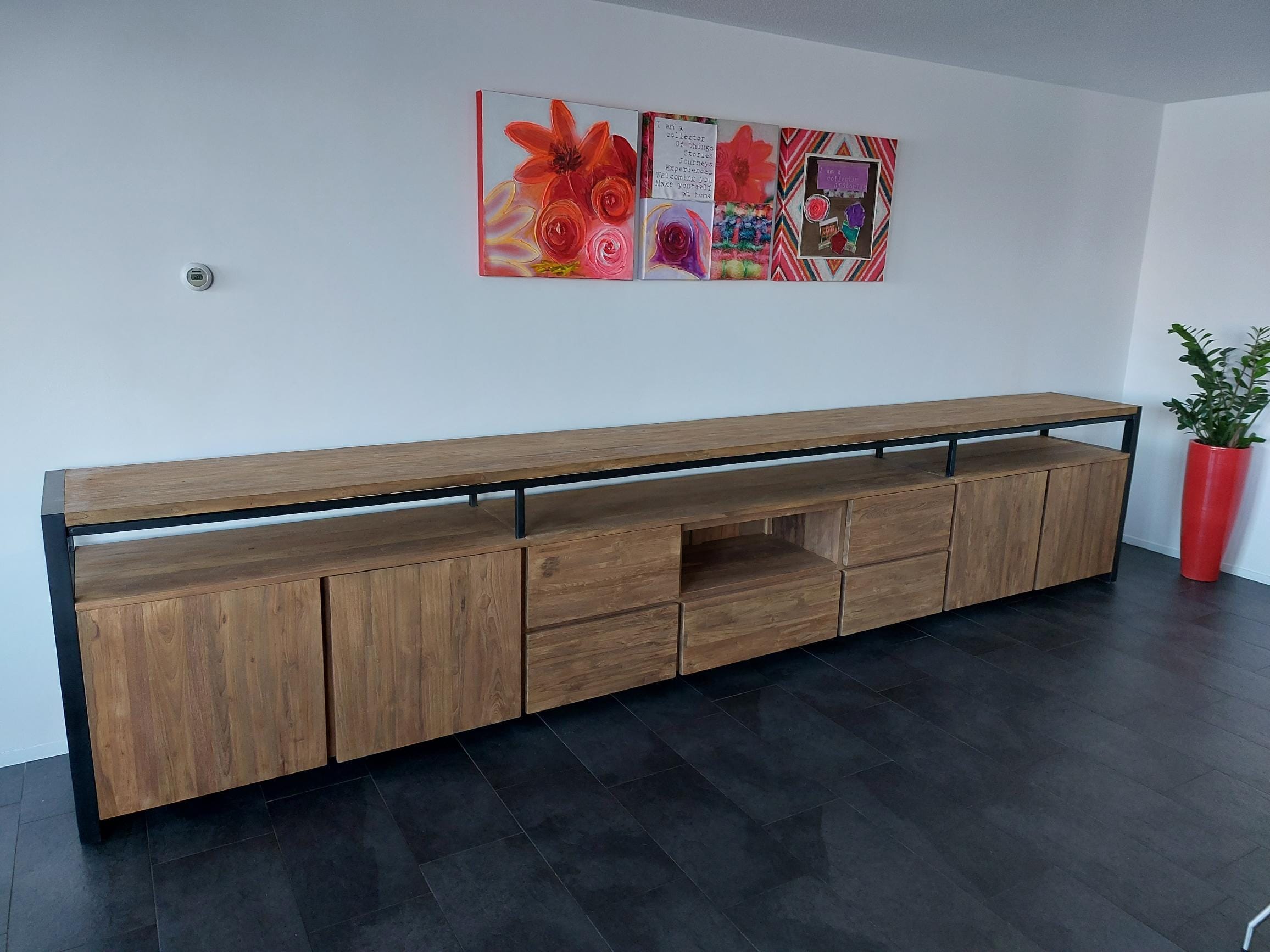 Industrieel Teak Dressoir 4 Meter - Oud Hout & Zwart Staal - Afbeelding 4