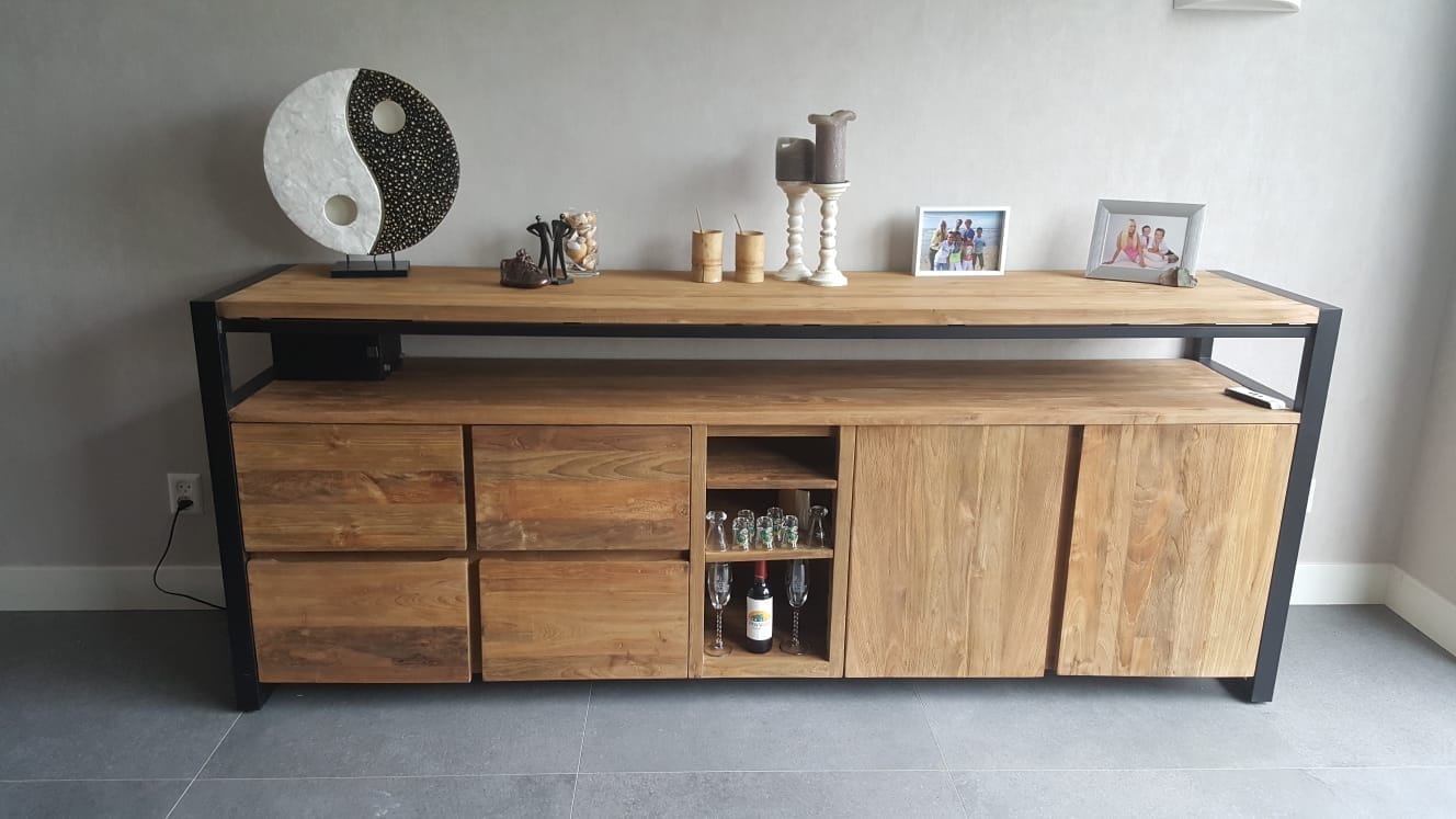 Industrieel Teak Dressoir Oud Hout - 230 x 50 x 90 cm Maatwerk