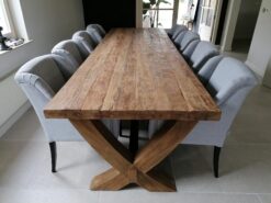 Teak Kloostertafel Houten X-Poot - 300 x 100 cm (5 cm) - Afbeelding 2
