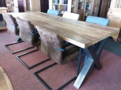 Industriële Teak Eettafel X-Poot Staal - 240 cm (5 cm)
