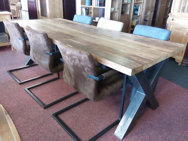 Industriële Teak Eettafel X-Poot Staal - 240 cm (5 cm)