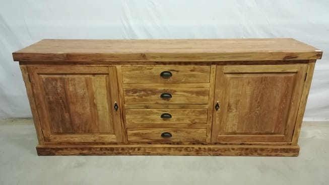 Grof Houten Teak Dressoir Oud Teak - 200 cm (5 cm dik)
