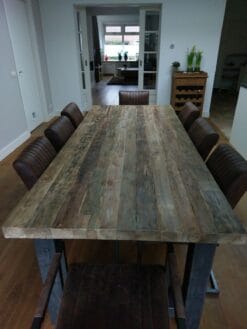 Grof Houten Teak Eettafel 240 cm - 5 cm Massief Oud Hout - Afbeelding 2
