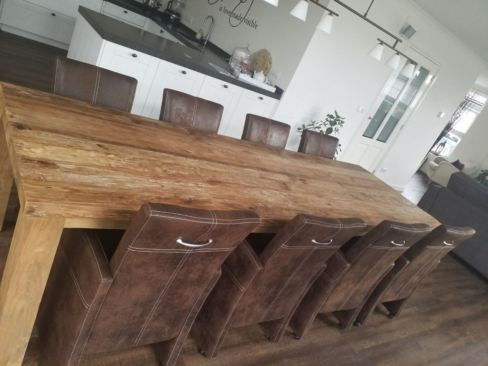 Teak Eettafel 300 cm - Oud Houten Stamtafel 300x100 - Afbeelding 3