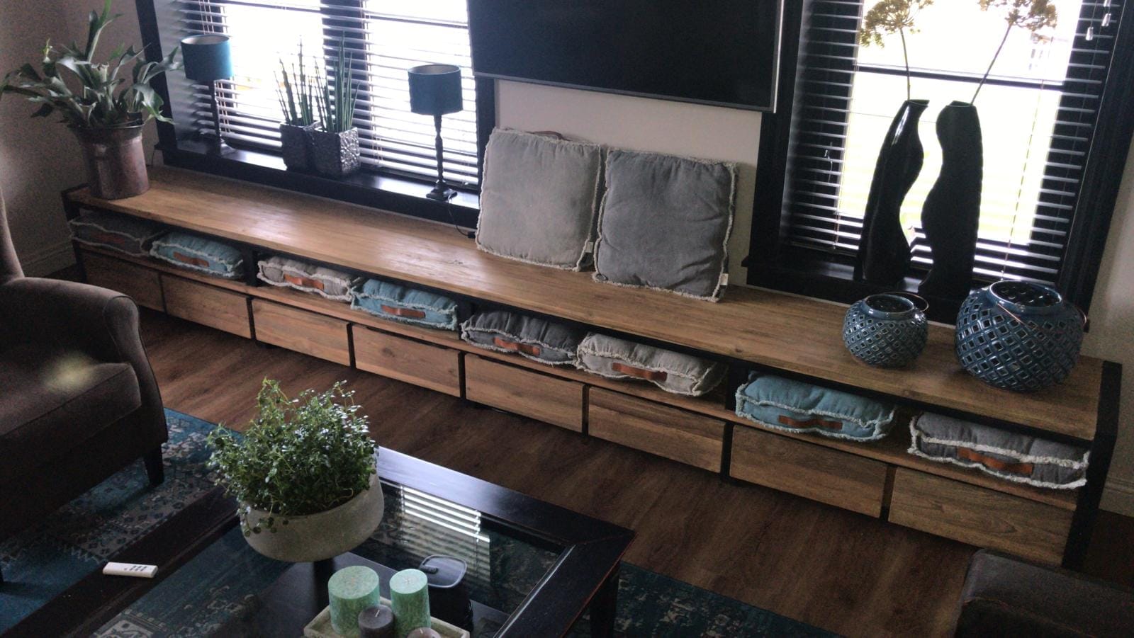 Teak TV Meubel 400cm Staal Oud Hout - 408 x 50 x 55 cm