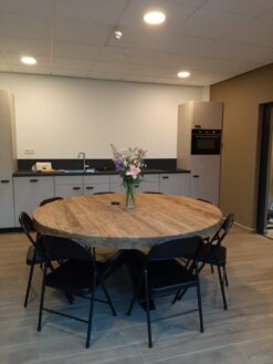 Ronde Teakhouten Eettafel Stalen Poot - Ø 180 cm (8 cm) - Afbeelding 7