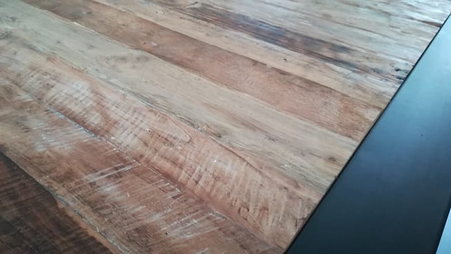 Industriële Teak Tafel 220x100 cm - Staal in Blad Oud Hout - Afbeelding 2