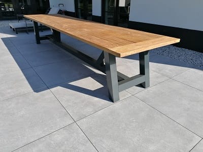 Grote Teakhouten Tuintafel Staal - 400 x 100 cm (4 cm) - Afbeelding 2