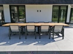 Grote Teakhouten Tuintafel Staal - 400 x 100 cm (4 cm) - Afbeelding 3