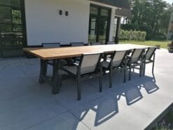 Grote Teakhouten Tuintafel Staal - 400 x 100 cm (4 cm) - Afbeelding 4