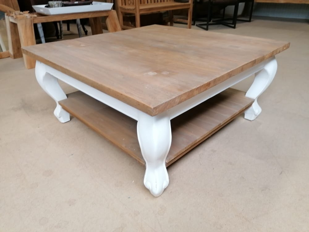 Queen Ann Teak Salontafel 100x100 cm - Met Onderplank Hout