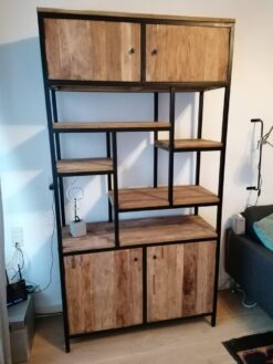 Industriële Teakhouten Vakkenkast met Staal - 110 cm