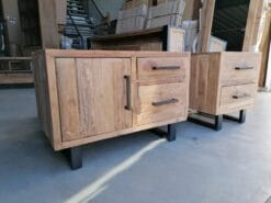 Teak Nachtkastjes Industrieel - Oud Houten Kastje Zwart - Afbeelding 2