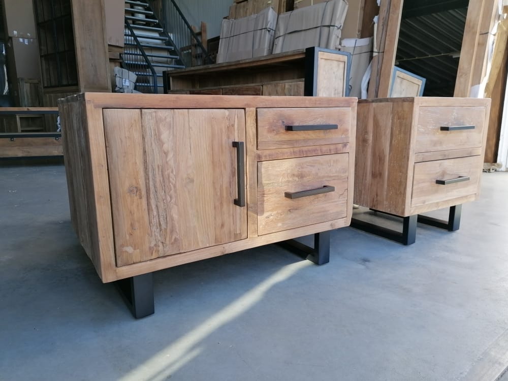 Teak Nachtkastjes Industrieel - Oud Houten Kastje Zwart - Afbeelding 2