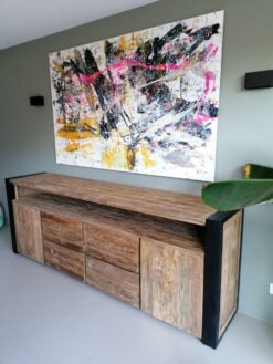 Robuust Teak Dressoir 250 cm - Oud Hout 4 Laden & Deuren - Afbeelding 2