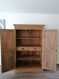 Teak Broodkast 120 cm - Oud Houten Opbergkast Geborsteld - Afbeelding 2
