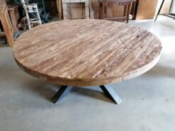 Ronde Teakhouten Eettafel Stalen Poot - Ø 180 cm (8 cm) - Afbeelding 4