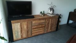 Robuust Teakhouten Dressoir Zwart Metaal - 200 x 90 cm