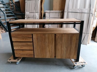 Industrieel Teakhouten Dressoir met Staal - 150 cm