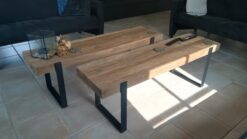 Industriële Teak Salontafel 130 cm - Massief 7 cm Blad