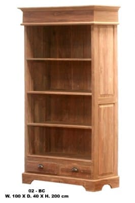 Klassieke Teak Boekenkast met 2 Laden - Paneel Zijkant