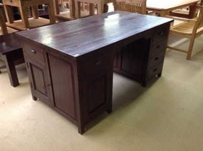 Koloniaal Teak Bureau - 5 Laden Kastje & Zijopbergruimte