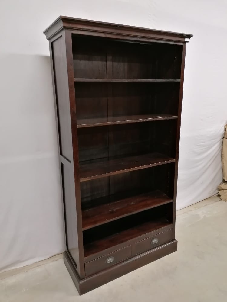 Koloniale Teak Boekenkast 117 cm - Oud Hout met Laden