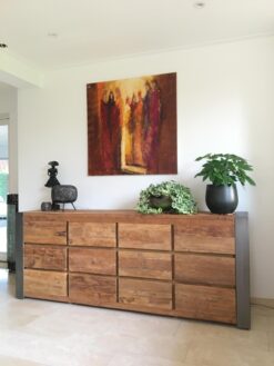 Teakhouten Ladendressoir Oud Teak 12 Lades - 220 cm