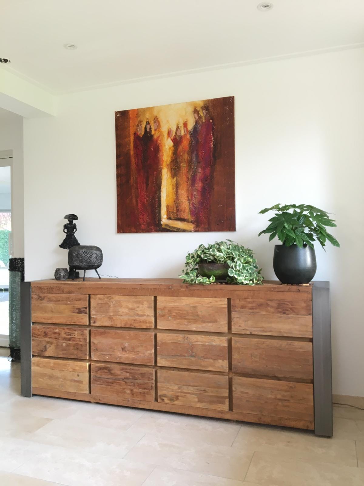 Teakhouten Ladendressoir Oud Teak 12 Lades - 220 cm