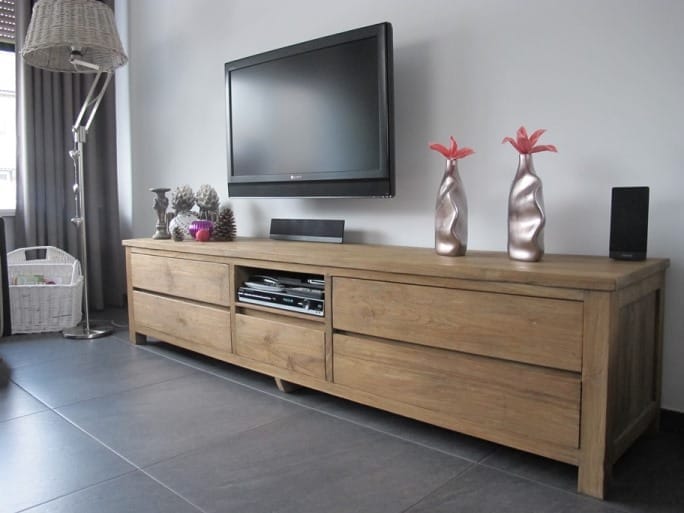 Modern Teak TV Meubel 200 cm - Oud Gerecycled Met Open Vak
