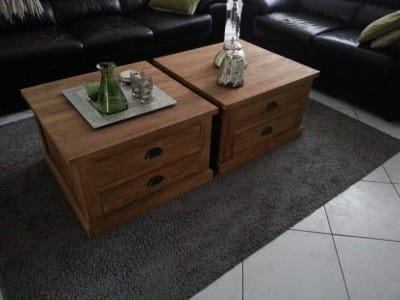 Rustieke Teak Salonkist 70x70 cm - Oud Hout Met 4 Laden