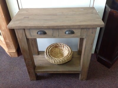 Rustieke Teak Sidetable - Wandtafel Met 2 Laden & Onderplaat