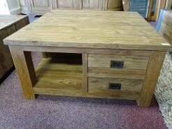 Teak Salontafel 80x80 cm - Oud Houten Bloktafel Met Laden - Afbeelding 2