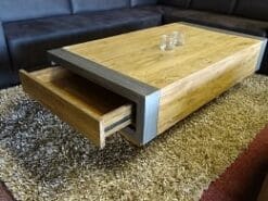 Salontafel Industrieel 90x90 cm - Geborsteld Teak Laden - Afbeelding 3