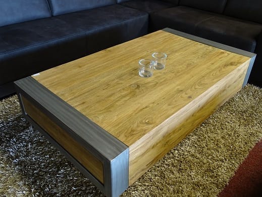Salontafel Industrieel 90x90 cm - Geborsteld Teak Laden