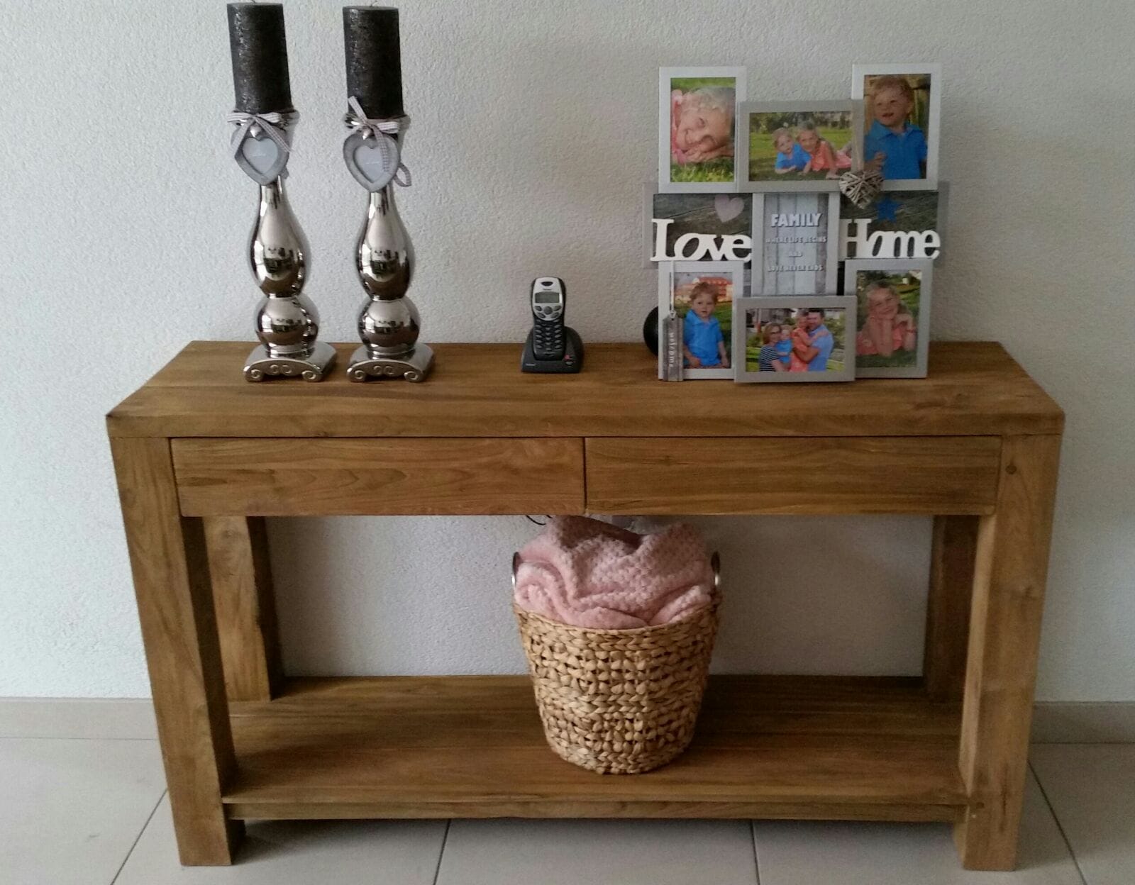 Sidetable Greeploos 130 cm - Geborsteld Teak Wandtafel