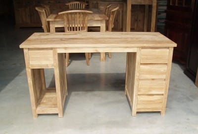 Strak Teak Bureau - Modern Houten Bureau 5 Lades PC Vak
