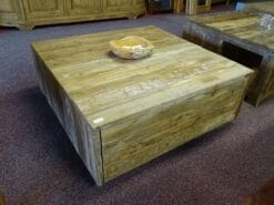 Strakke Salontafel 100x100 cm - Oud Teak Met 2 Laden - Afbeelding 2