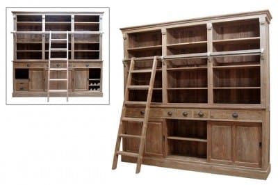 Teak Boekenkast met Ladder & Wijnrek - 260 x 230 cm