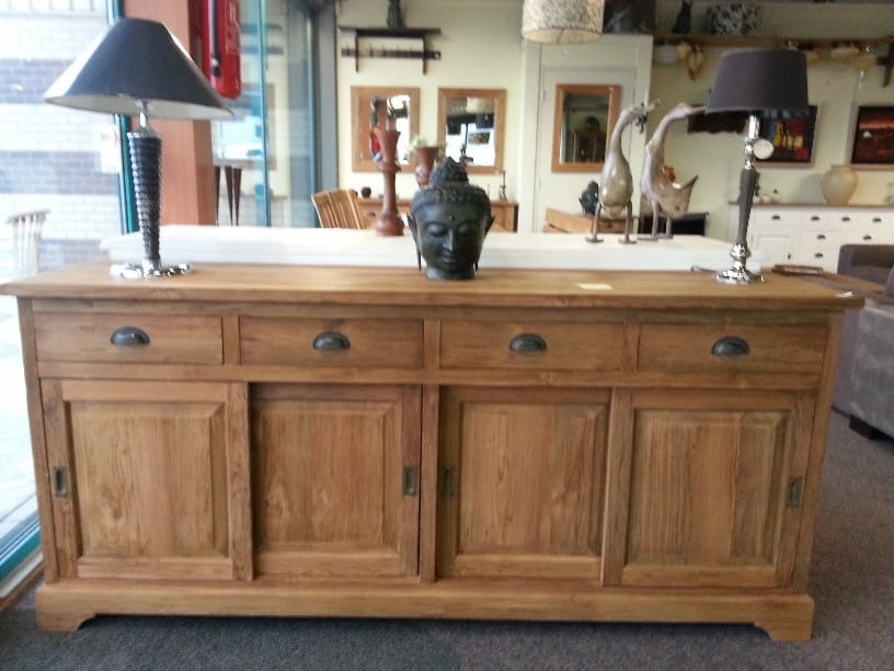 Geborsteld Teak Dressoir Landelijk - 200x50x90 cm Schuifdeur