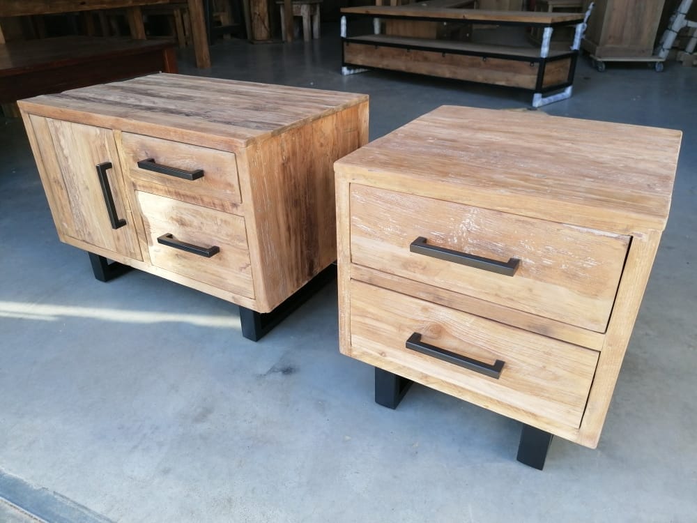 Teak Nachtkastjes Industrieel - Oud Houten Kastje Zwart