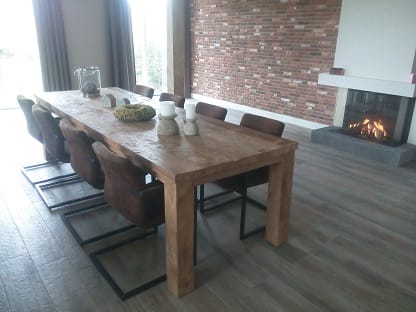 Teak Eettafel 300 cm - Oud Houten Stamtafel 300x100 - Afbeelding 2